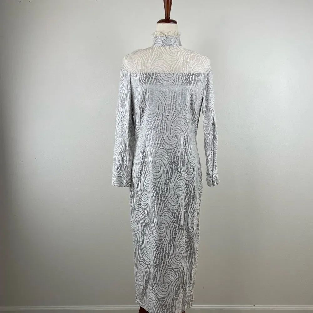 Silver and White Maxi Dress Size M EUC